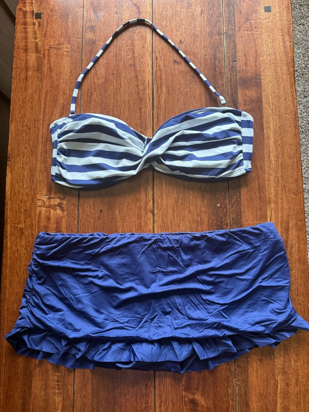 Mossimo Navy and White 2 Piece Swim Suit Bandeau and Skirt Size L/XL